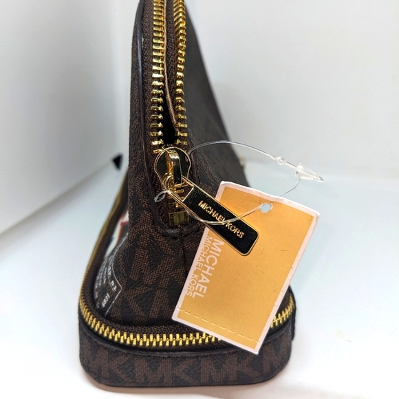 MICHAEL Michael Kors | Aspen Signature MK Logo Genuine Brown Leather Travel Bag - Picture 6 of 7